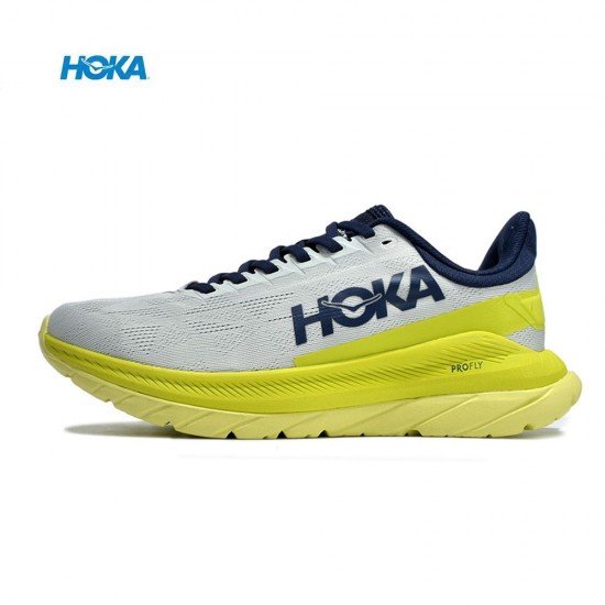 Hoka Mach 4 Yellow Grey Deep Blue Women Men Running Shoe